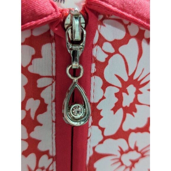 San Soleil Women's M Red Orange White Tropical Flower Print Sun Protection Shirt - Picture 2 of 6